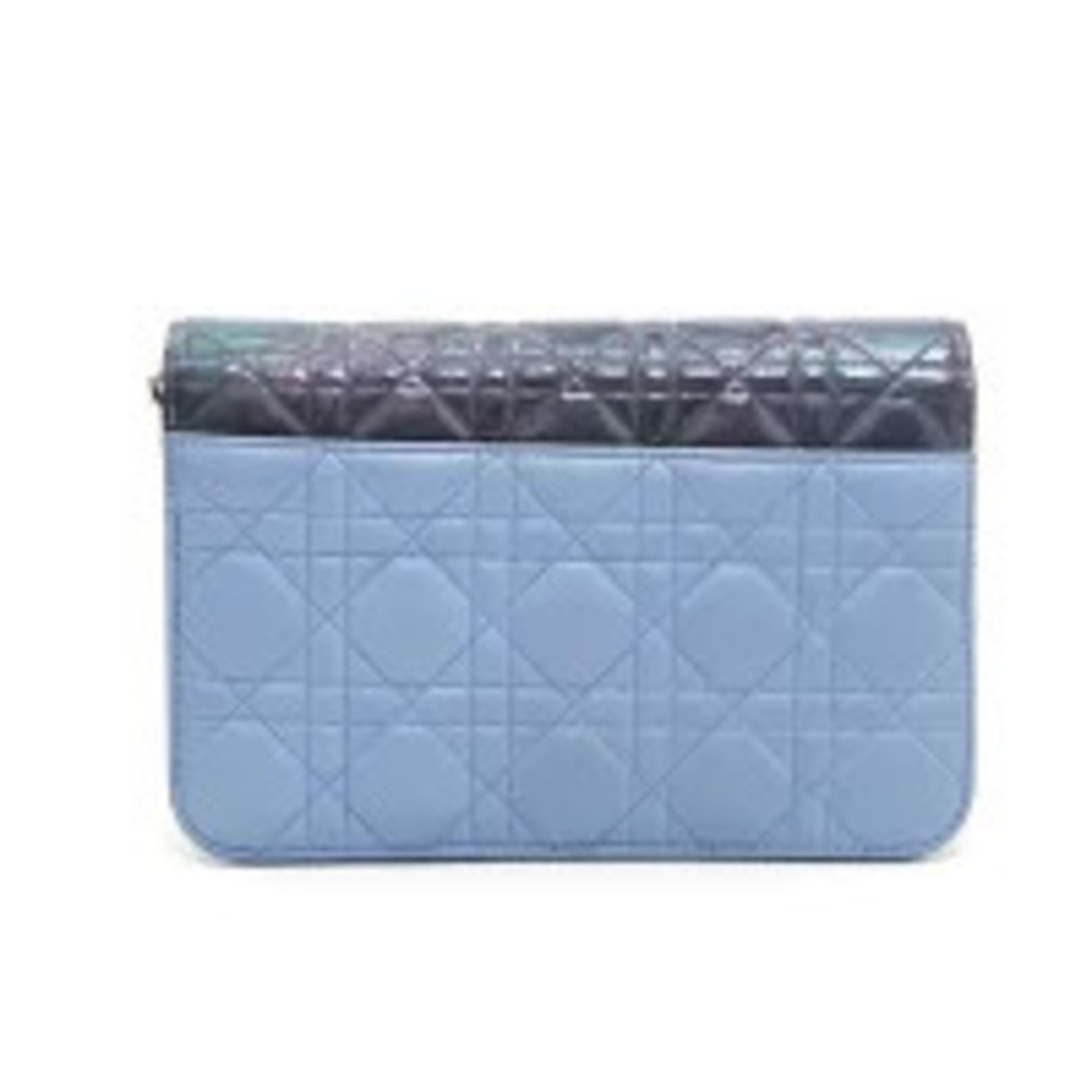 Christian Dior Cannage Quilted Chain Wallet Shoulder Bag Blue